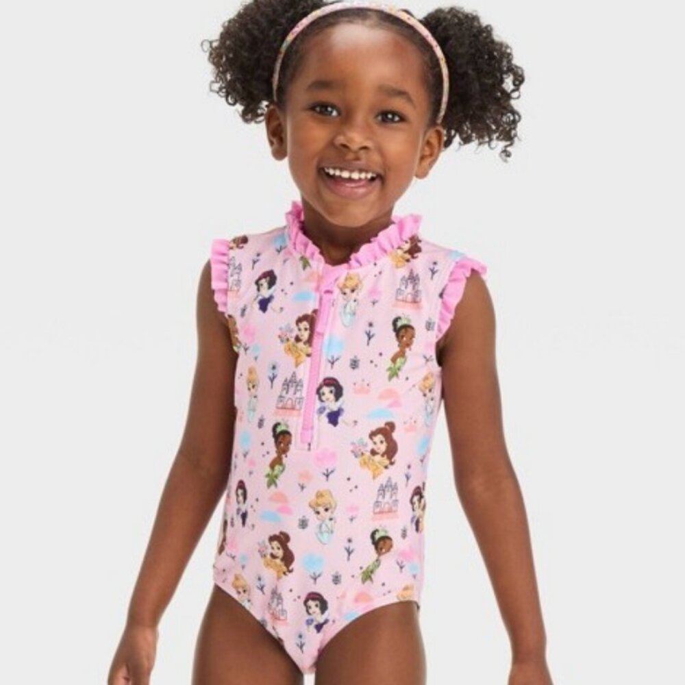 EUC Pink Disney Princess Ruffle Swimsuit 5T